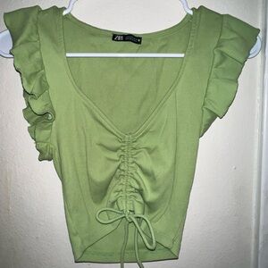 Zara green drawstring crop top
